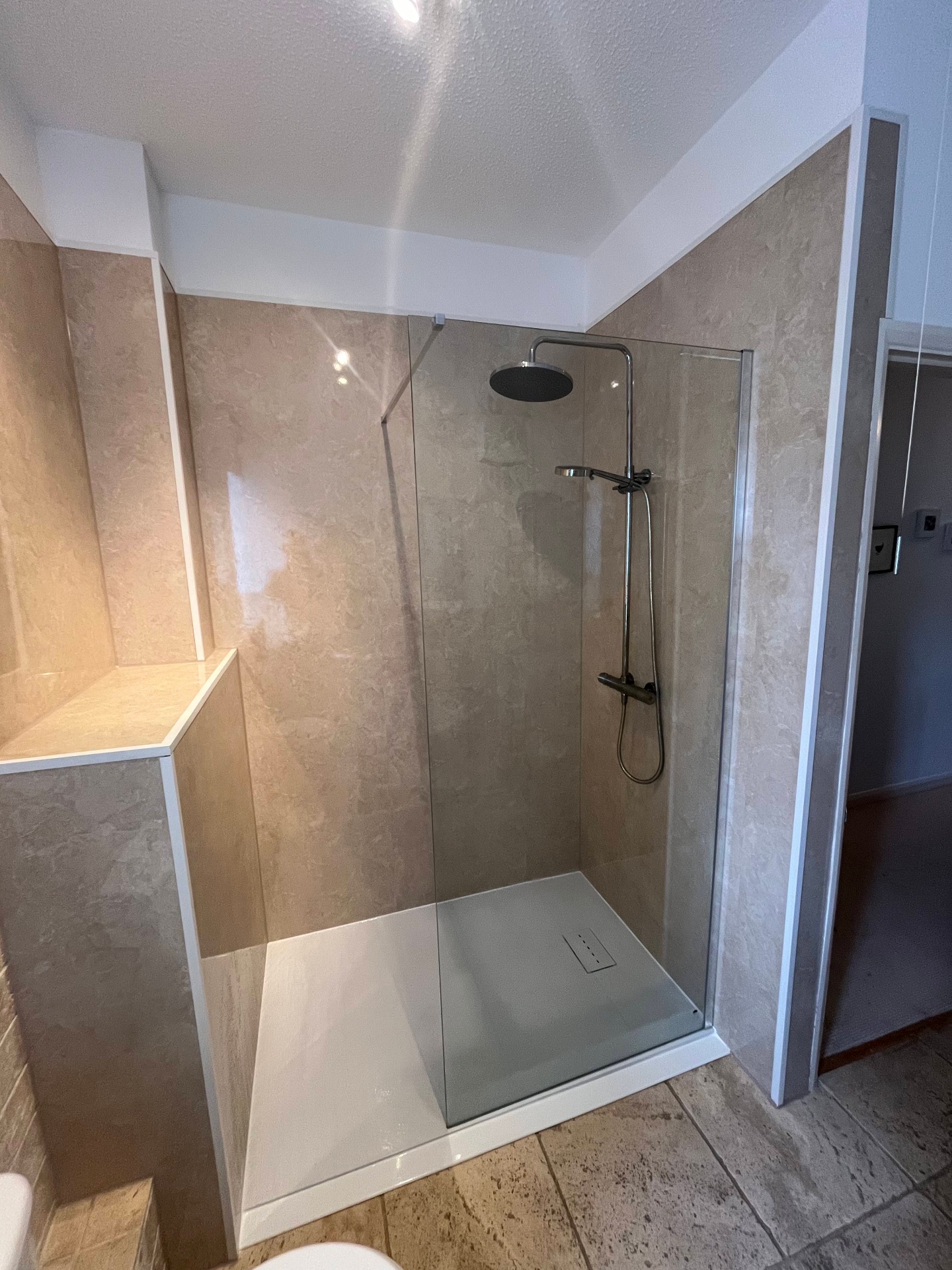 Bathroom after conversion - modern walk-in shower installed in Torquay